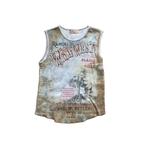 Y2K all over print cowgirl bedazzled tank top - Picture 1 of 5